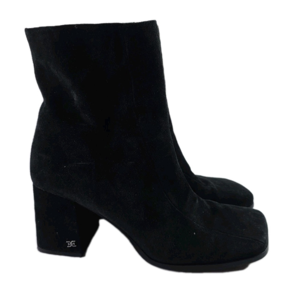 Sam Edelman Mayla Block Heel Squared Toe Seude Ankle Boot Zip Black Size 9M